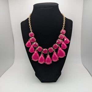 Raspberry Acrylic faced Bead Statement Necklace Gold Tone
